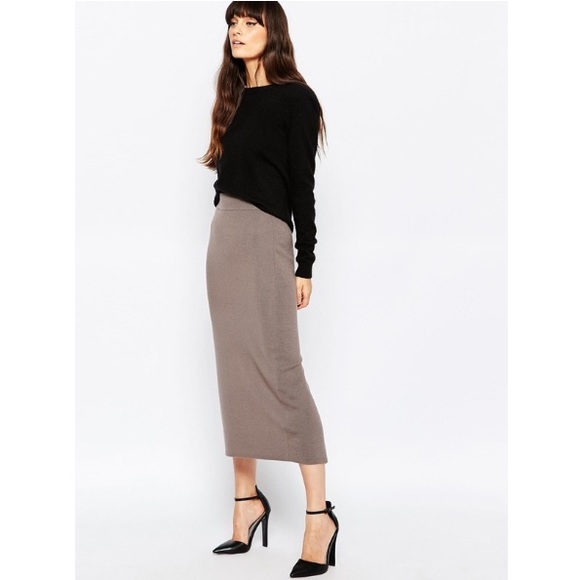 Reiss Callis Wool Knit Slit Back Pencil Skirt